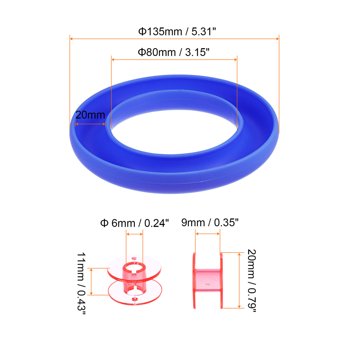 Harfington Silicone Bobbin Ring Holder and 20 Plastic Bobbins Set, Blue/Red