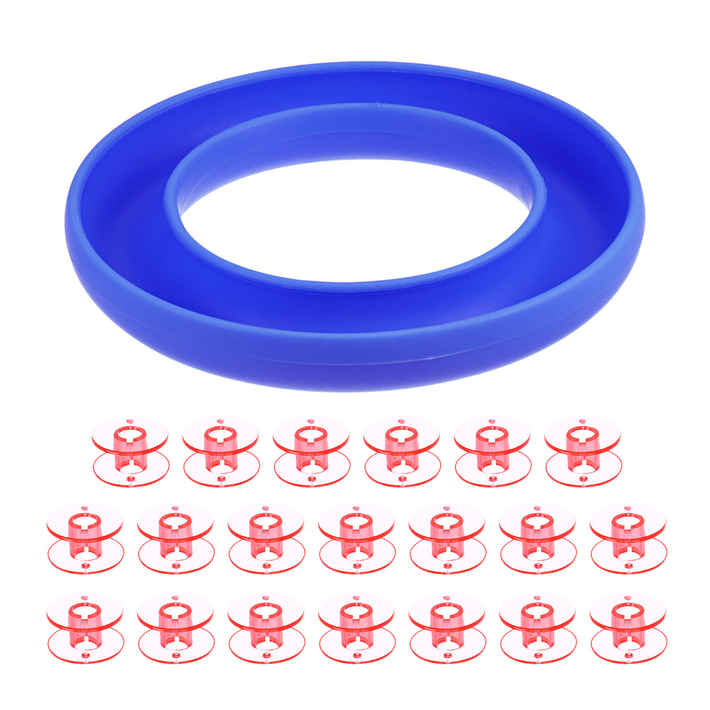 Harfington Silicone Bobbin Ring Holder and 20 Plastic Bobbins Set, Blue/Red