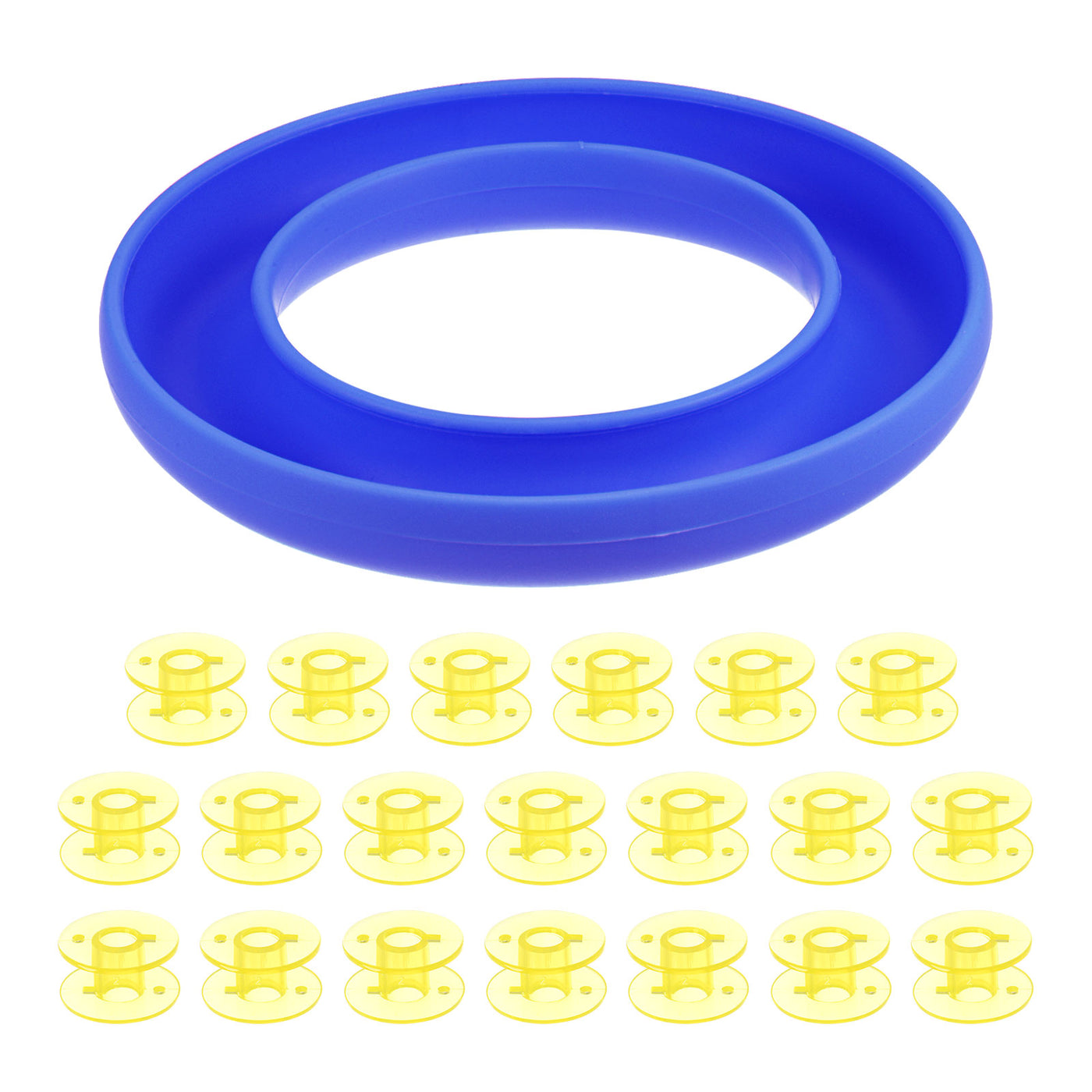 Harfington Silicone Bobbin Ring Holder and 20 Plastic Bobbins Set, Blue & Yellow