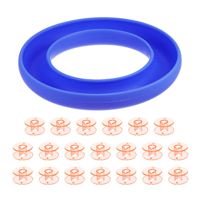 Harfington Silicone Bobbin Ring Holder and 20 Plastic Bobbins Set, Blue & Orange