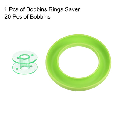 Harfington Silicone Bobbin Ring Holder and 20 Plastic Bobbins Set, Green