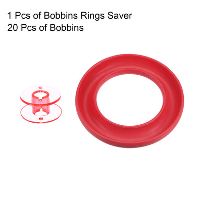 Harfington Silicone Bobbin Ring Holder and 20 Plastic Bobbins Set, Red
