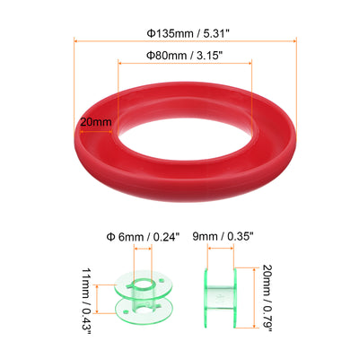 Harfington Silicone Bobbin Ring Holder and 20 Plastic Bobbins Set, Red/Green