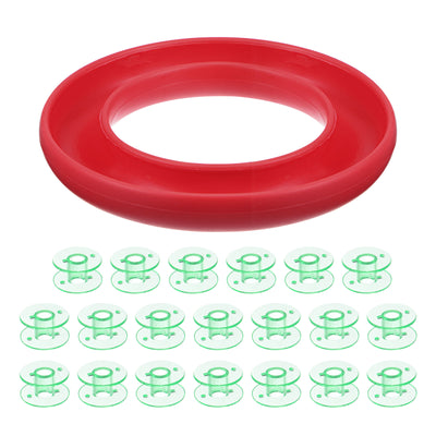 Harfington Silicone Bobbin Ring Holder and 20 Plastic Bobbins Set, Red/Green