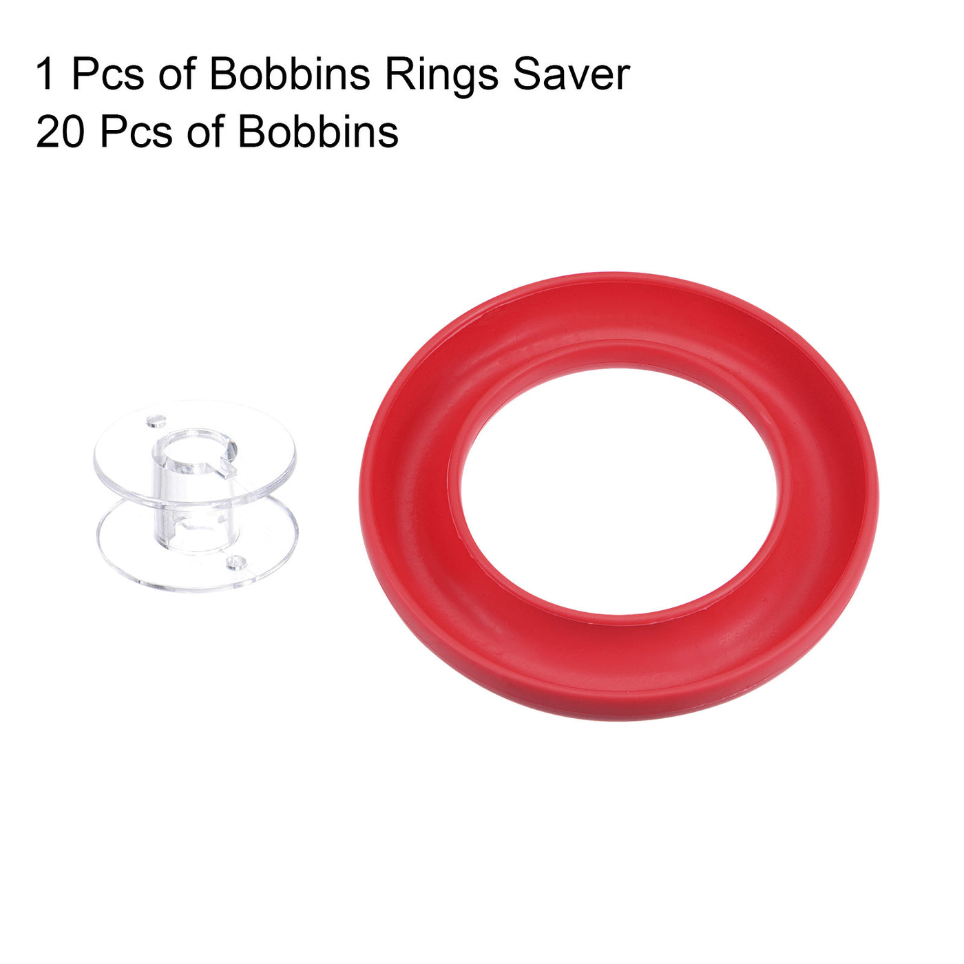 Harfington Silicone Bobbin Ring Holder and 20 Plastic Bobbins Set, Red & Transparent