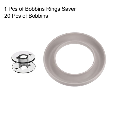 Harfington Silicone Bobbin Ring Holder and 20 Plastic Bobbins Set, Beige & Black