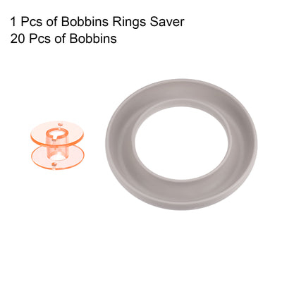 Harfington Silicone Bobbin Ring Holder and 20 Plastic Bobbins Set, Beige & Orange