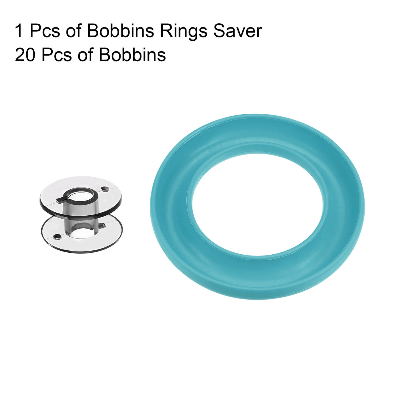 Harfington Silicone Bobbin Ring Holder and 20 Plastic Bobbins Set, Light Blue & Black