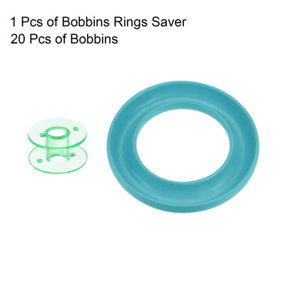 Harfington Silicone Bobbin Ring Holder and 20 Plastic Bobbins Set, Light Blue/Green