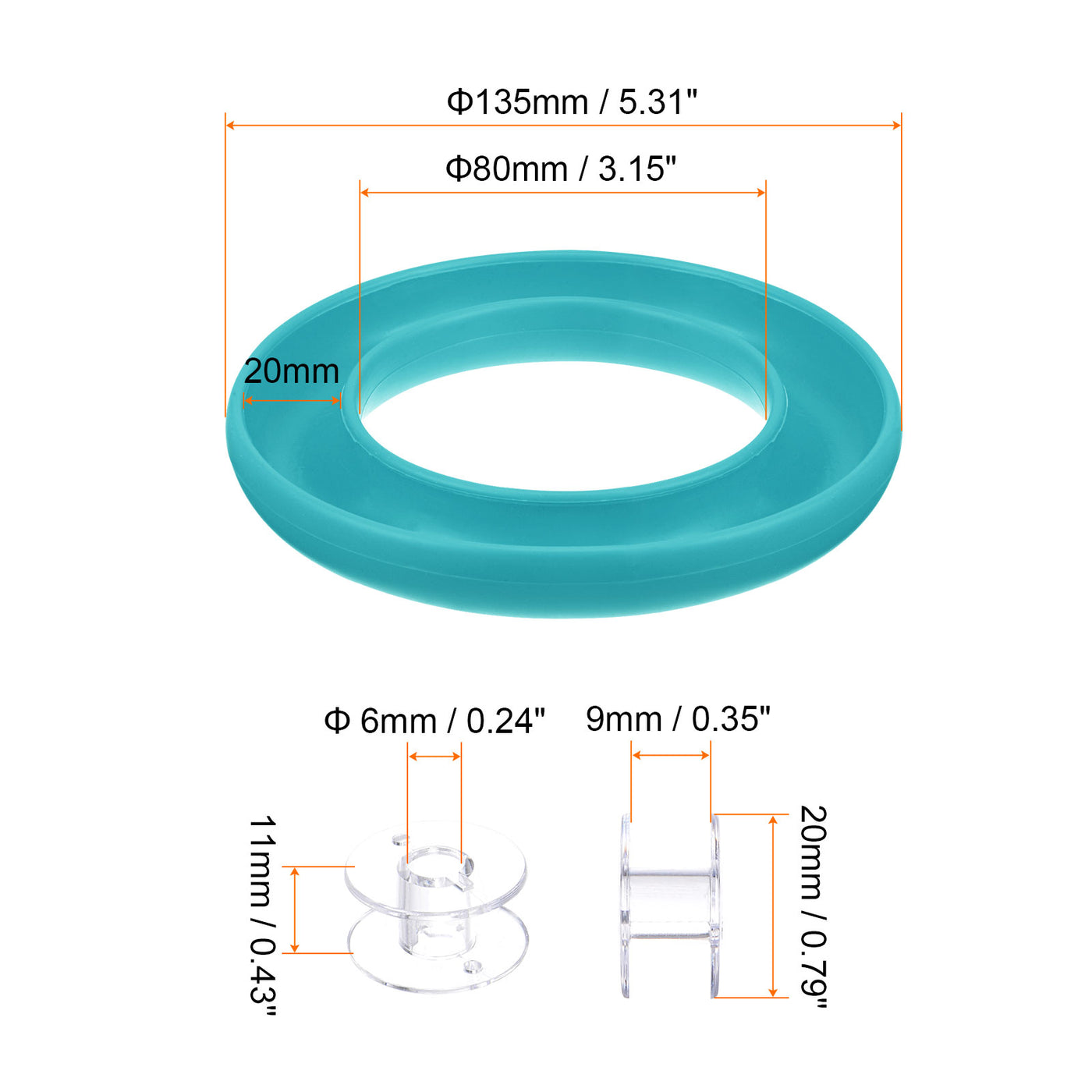 Harfington Silicone Bobbin Ring Holder and 20 Plastic Bobbins Set, Light Blue & Transparent