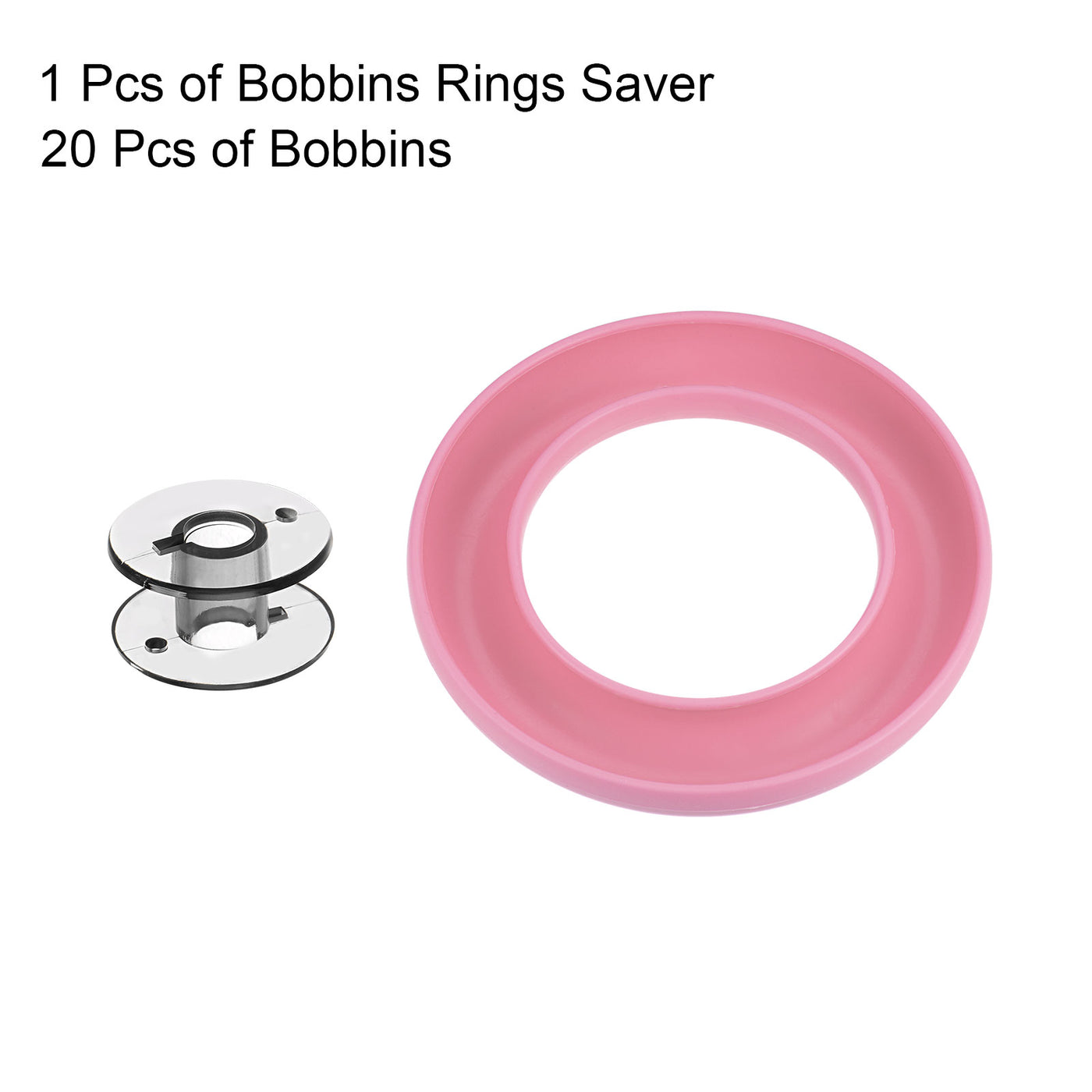 Harfington Silicone Bobbin Ring Holder and 20 Plastic Bobbins Set, Pink & Black