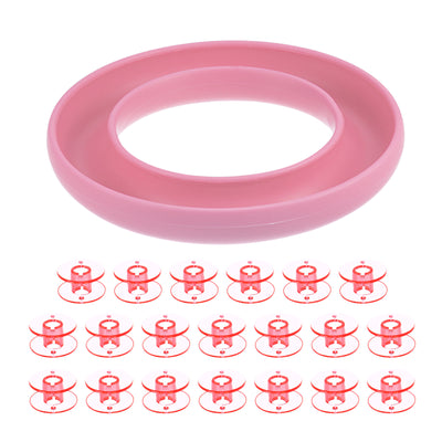 Harfington Silicone Bobbin Ring Holder and 20 Plastic Bobbins Set, Pink/Red