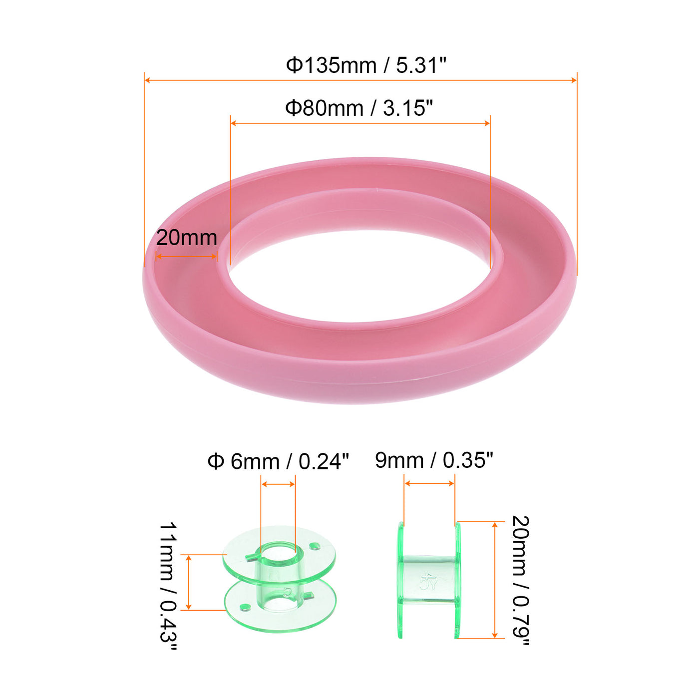 Harfington Silicone Bobbin Ring Holder and 20 Plastic Bobbins Set, Pink/Green