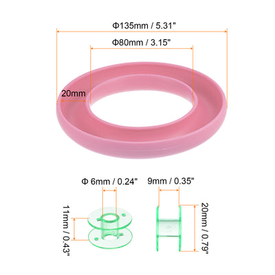 Harfington Silicone Bobbin Ring Holder and 20 Plastic Bobbins Set, Pink/Green