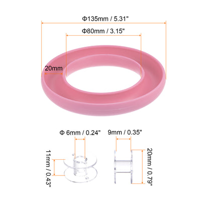 Harfington Silicone Bobbin Ring Holder and 20 Plastic Bobbins Set, Pink & Transparent