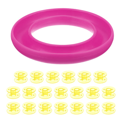 Harfington Silicone Bobbin Ring Holder and 20 Plastic Bobbins Set, Rose Red & Yellow
