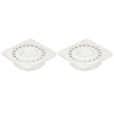 Harfington 50mm ID Floor Drain, 2 Pack PVC Square Grate Snap-In Strainer Duct Pipe Connector with Checking Hole for Bathroom Kitchen, White