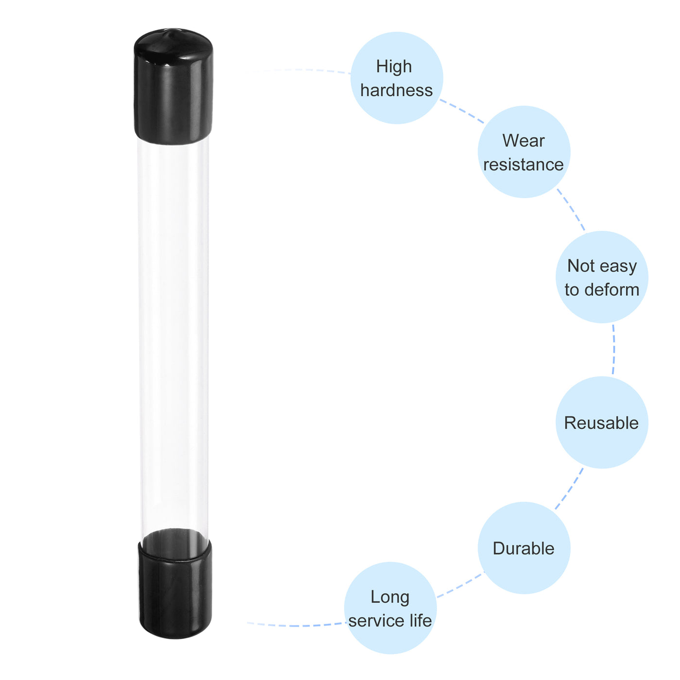 Harfington Clear Rigid Tube Round Plastic Tubing with Black Rubber Caps Polycarbonate Water Pipe, 305mm/ 12 Inch Length, 20mmx21mm/0.78"x0.82", 1 Set