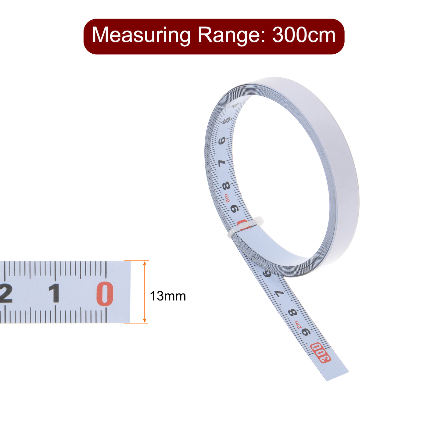 Harfington 2pcs Adhesive Tape Measure 300cm Metric Right to Left Steel Sticky Ruler, White