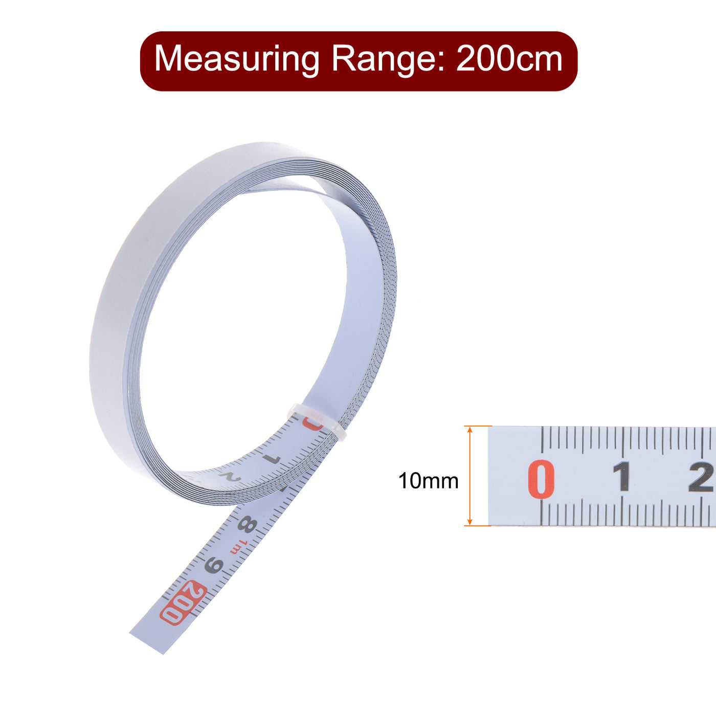 Harfington Adhesive Back Tape Measure 200cm Left to Right Read Steel Sticky Ruler, White