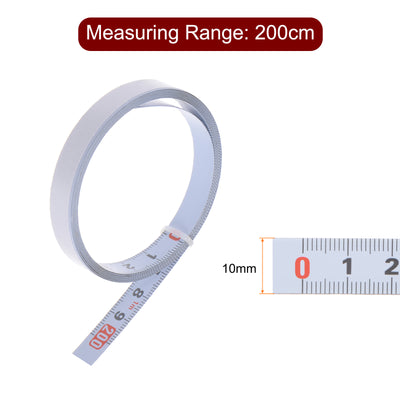 Harfington 2 x Adhesive Back Tape Measure 200cm Left to Right Read Steel Sticky Ruler White