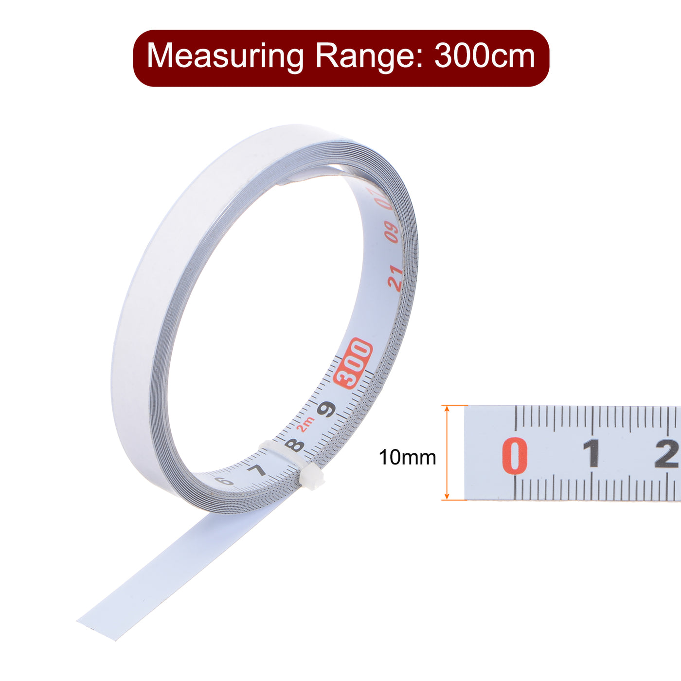 Harfington Adhesive Back Tape Measure 300cm Left to Right Read Steel Sticky Ruler, White
