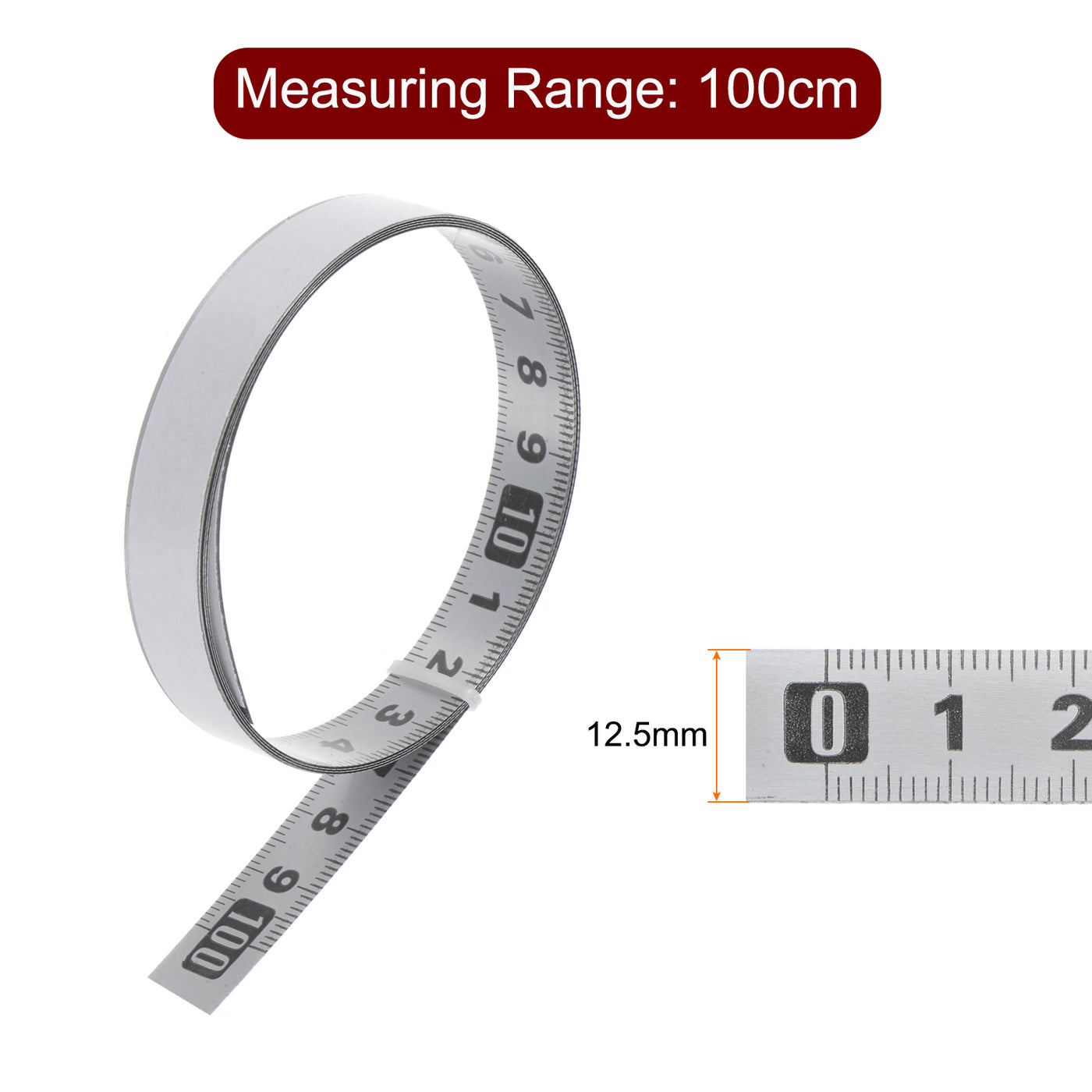 Harfington 2 x Adhesive Tape Measure 100cm Left to Right Read Steel Sticky Ruler, Silver