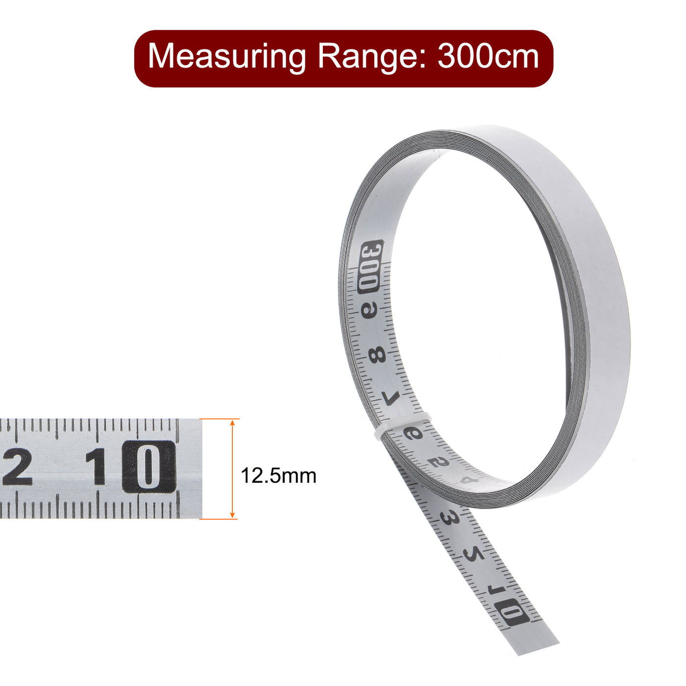 Harfington Adhesive Tape Measure 300cm Metric Right to Left Steel Sticky Ruler, Silver Tone