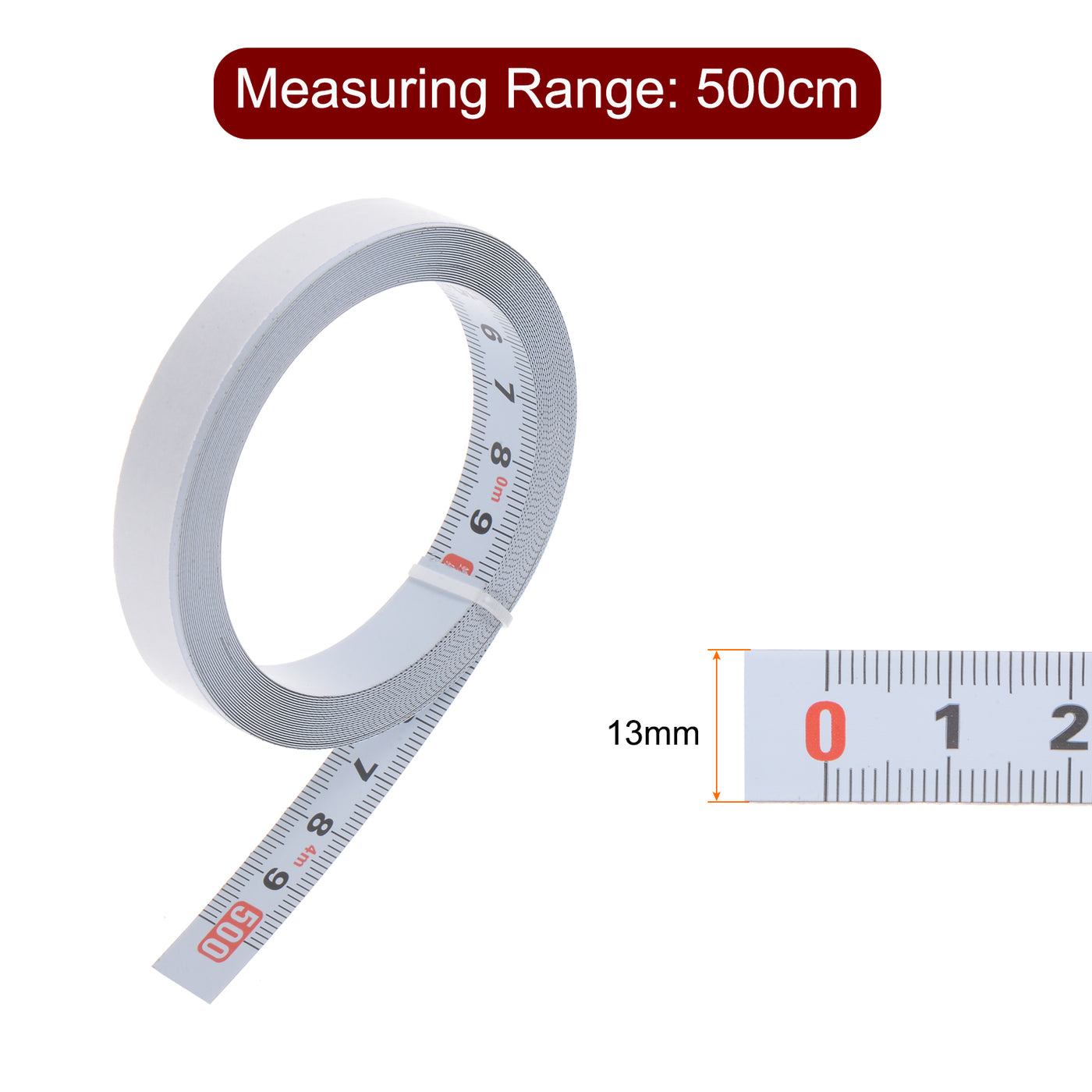 Harfington Adhesive Tape Measure 500cm Metric Left to Right Read Steel Sticky Ruler, White