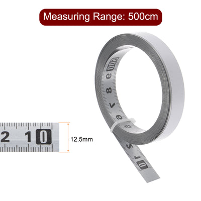 Harfington Adhesive Tape Measure 500cm Metric Right to Left Steel Sticky Ruler, Silver Tone