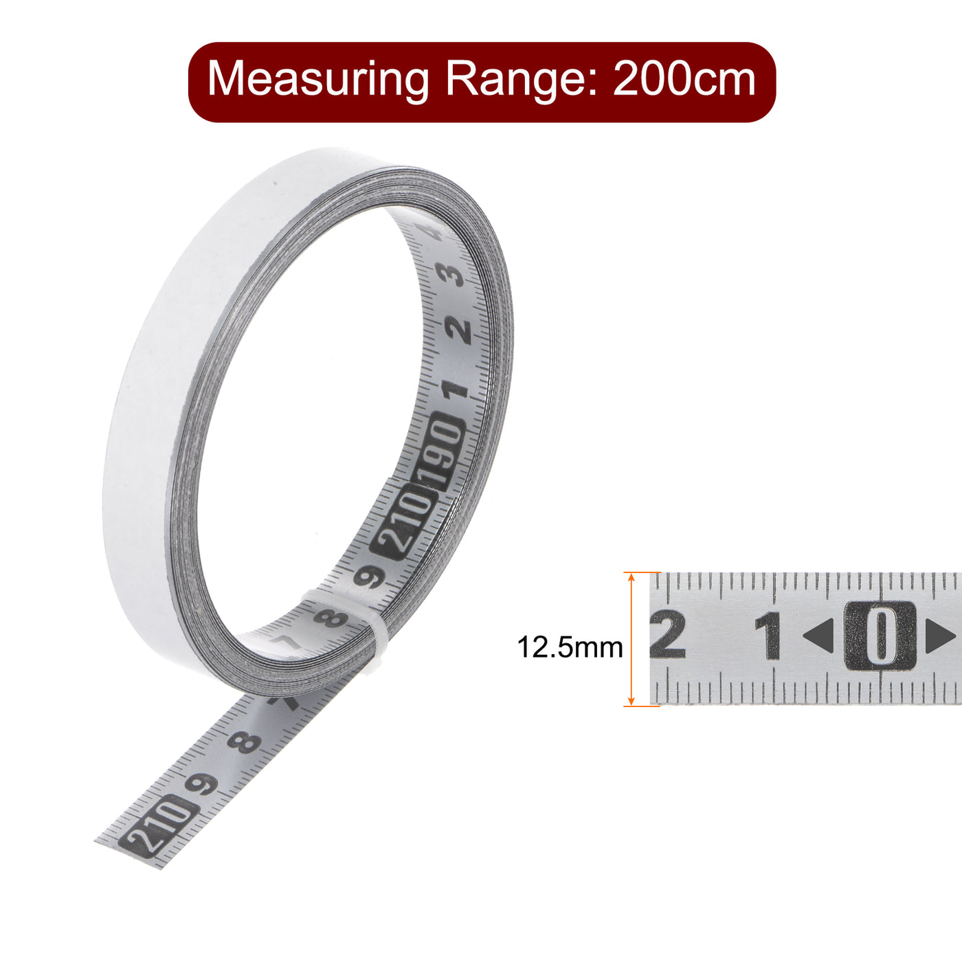 Harfington Adhesive Tape Measure 200cm Start from Middle Steel Sticky Ruler, Silver Tone