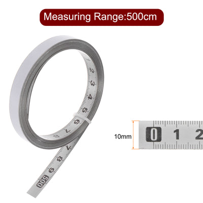 Harfington Adhesive Back Tape Measure 500cm Left to Right Read Steel Sticky Ruler, Silver