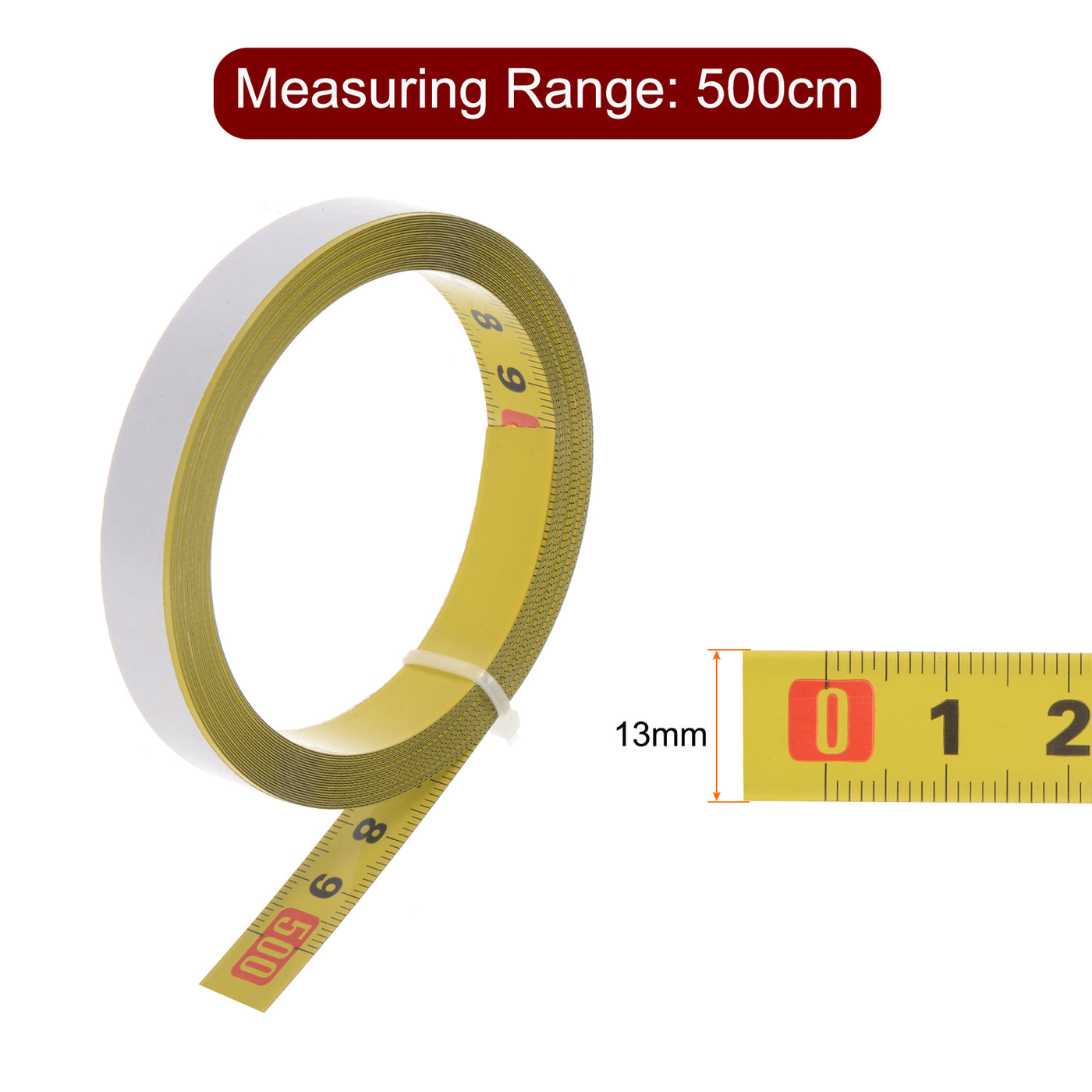 Harfington Adhesive Tape Measure 500cm Metric Left to Right Read Steel Sticky Ruler, Yellow