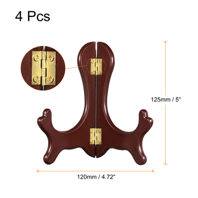 Harfington Uxcell 4pcs 5" Easel Plate Holder, Wood-like Plastic Folding Display Stand Brown for Decorative Picture Frame
