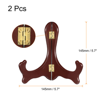 Harfington Uxcell 2pcs 5.7" Easel Plate Holder, Wood-like Plastic Folding Display Stand Brown for Decorative Picture Frame
