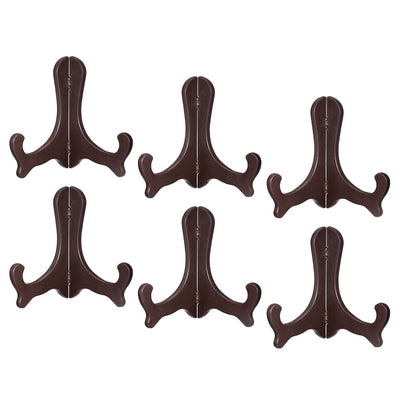 Harfington Uxcell 6pcs 6" Easel Plate Holder, Plastic Folding Display Stand Brown for Decorative Picture Frame
