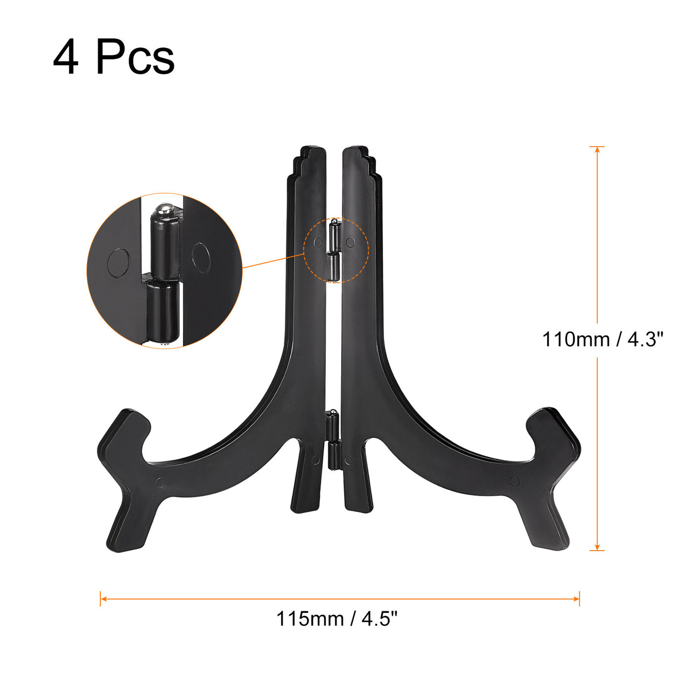 uxcell Uxcell 4pcs 4.3" Easel Plate Holder, Plastic Folding Display Stand Black for Decorative Picture Frame