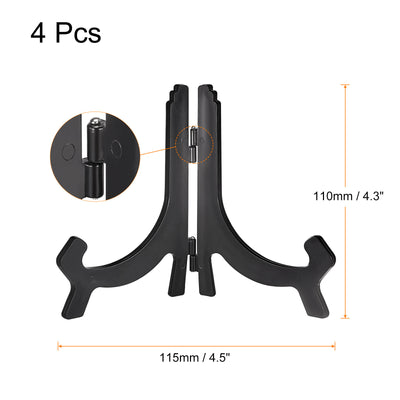 Harfington Uxcell 4pcs 4.3" Easel Plate Holder, Plastic Folding Display Stand Black for Decorative Picture Frame