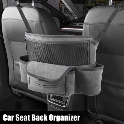 Harfington Car Seat Back Organizer Large Capacity Car Handbag Holder Automotive Storage Bag for Document Phone Storage Faux Leather Gray