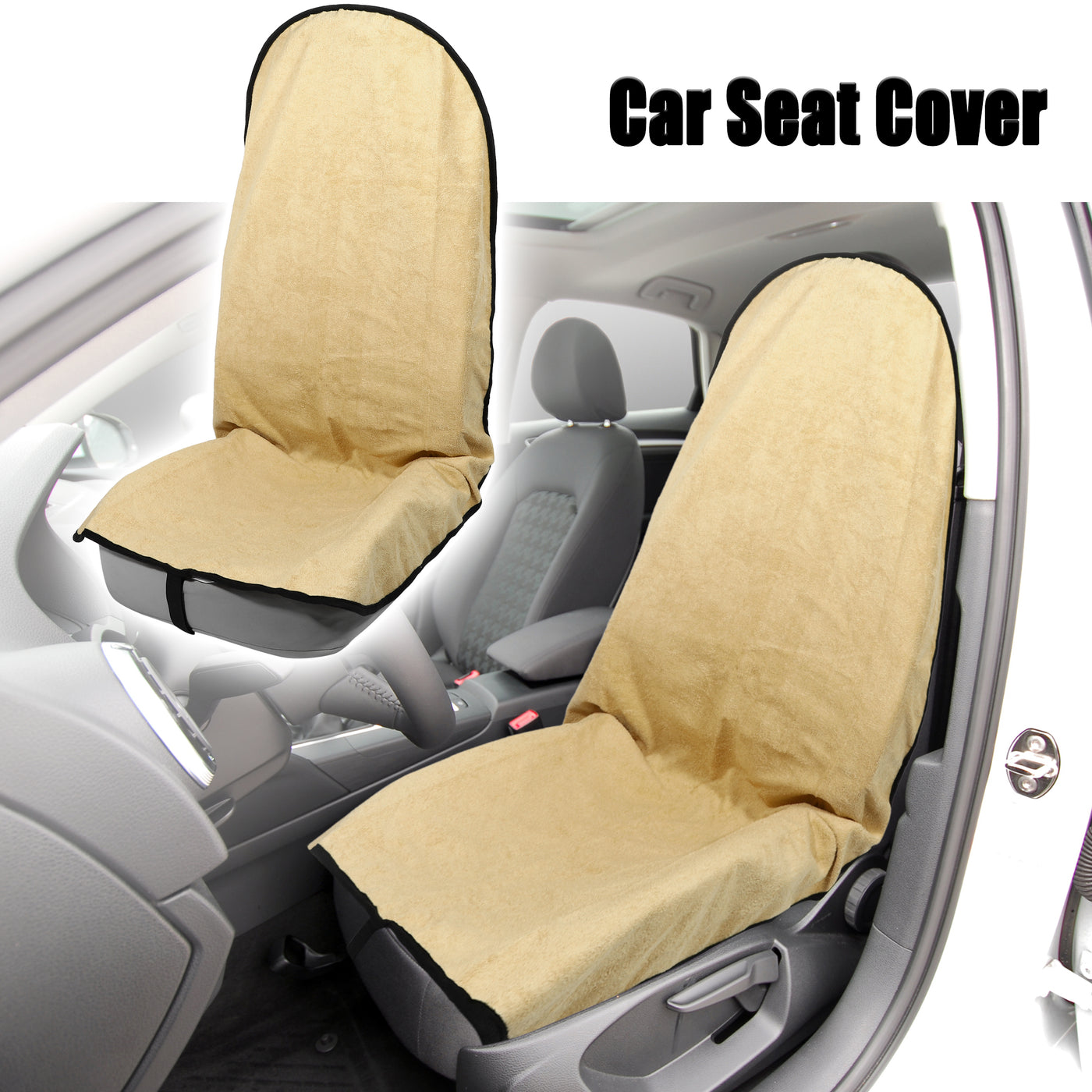 X AUTOHAUX Beige Universal Car Seat Cover Anti-Slip Towel Seat Protector Pad for Car Trucks SUV