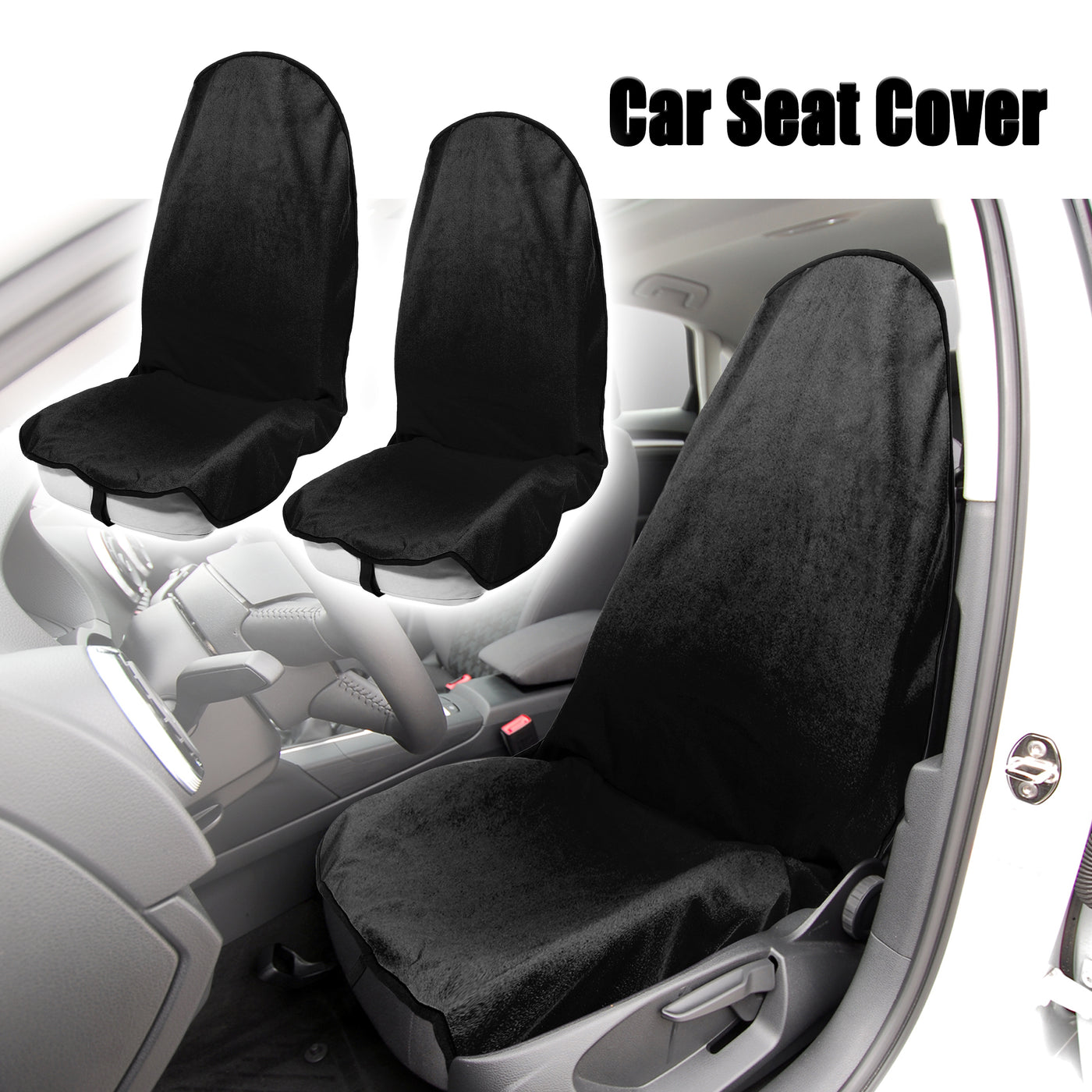 X AUTOHAUX 2pcs Black Universal Car Seat Cover Anti-Slip Towel Seat Protector Pad for Car Trucks SUV