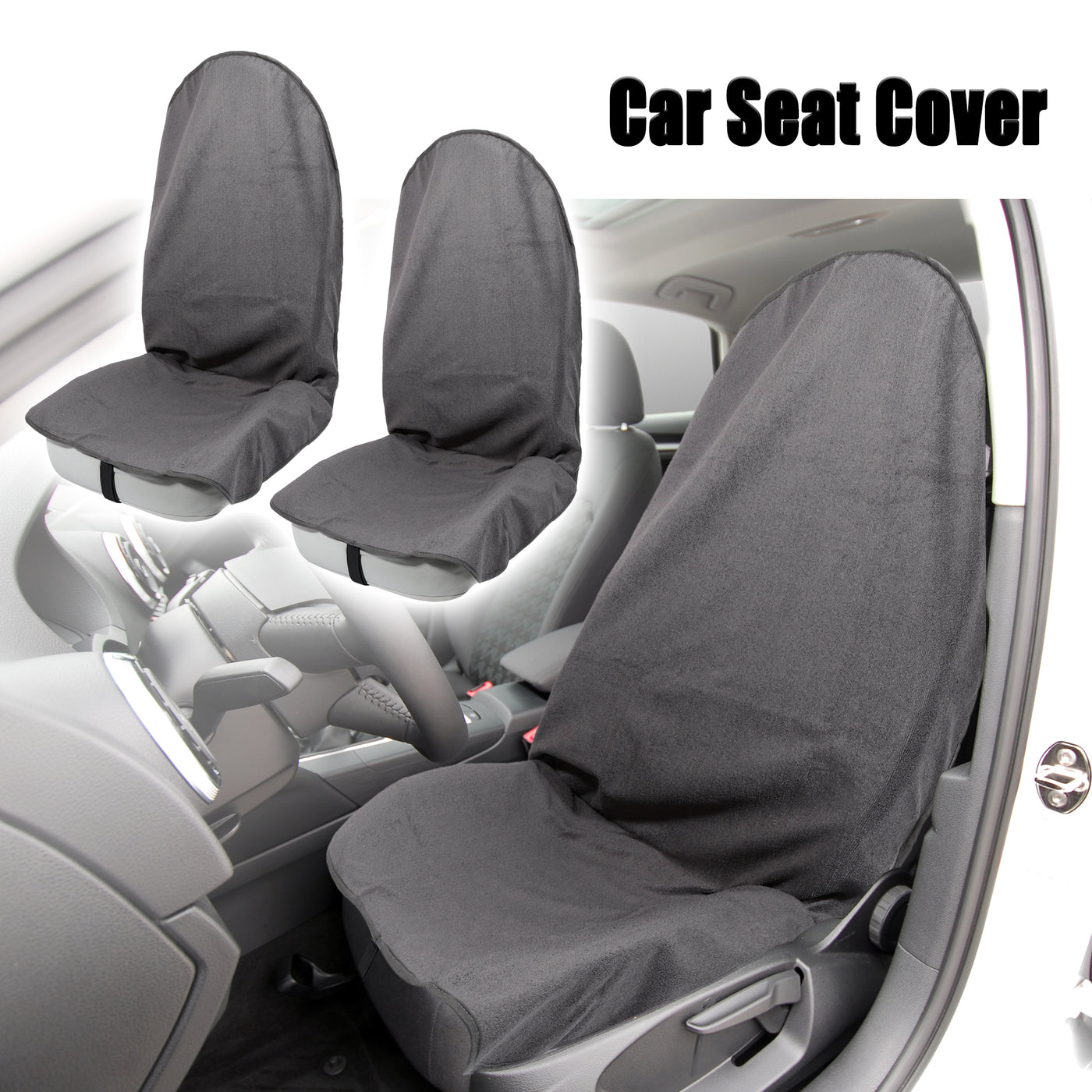 X AUTOHAUX 2pcs Gray Universal Car Seat Cover Anti-Slip Towel Seat Protector Pad for Car Trucks SUV