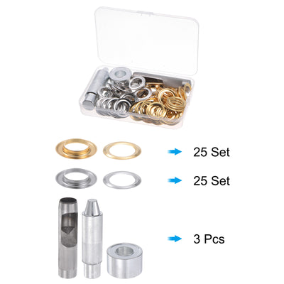Harfington Uxcell 2 Colors Grommet Kit 50 Set 20mmx33mm Dia Copper Grommets Eyelets with 3 Tools