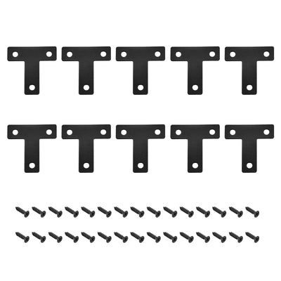 Harfington T Shape Bracket, 40x40x1mm Carbon Steel Mending Plates for Joint Fastener with Mounting Screws Black 16Pcs