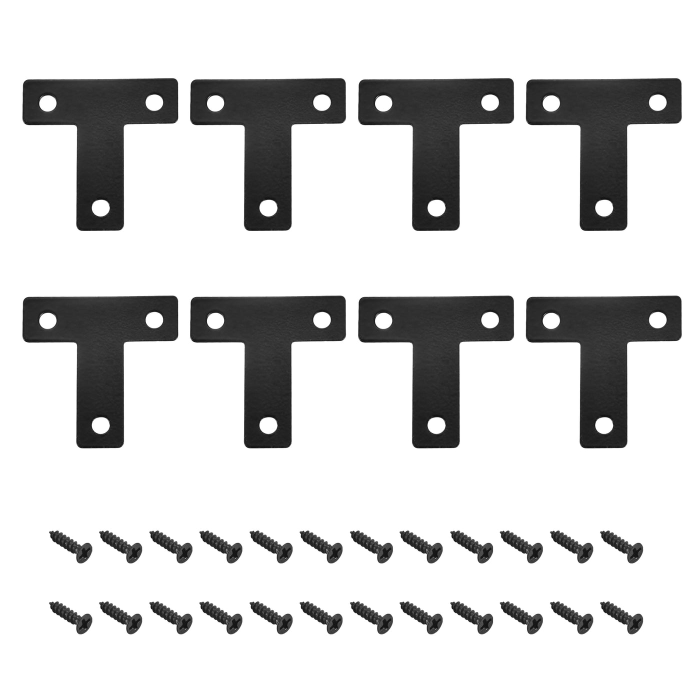 Harfington T Shape Bracket, 40x40x1mm Carbon Steel Mending Plates for Joint Fastener with Mounting Screws Black 8Pcs