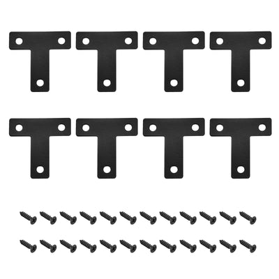 Harfington T Shape Bracket, 40x40x1mm Carbon Steel Mending Plates for Joint Fastener with Mounting Screws Black 8Pcs