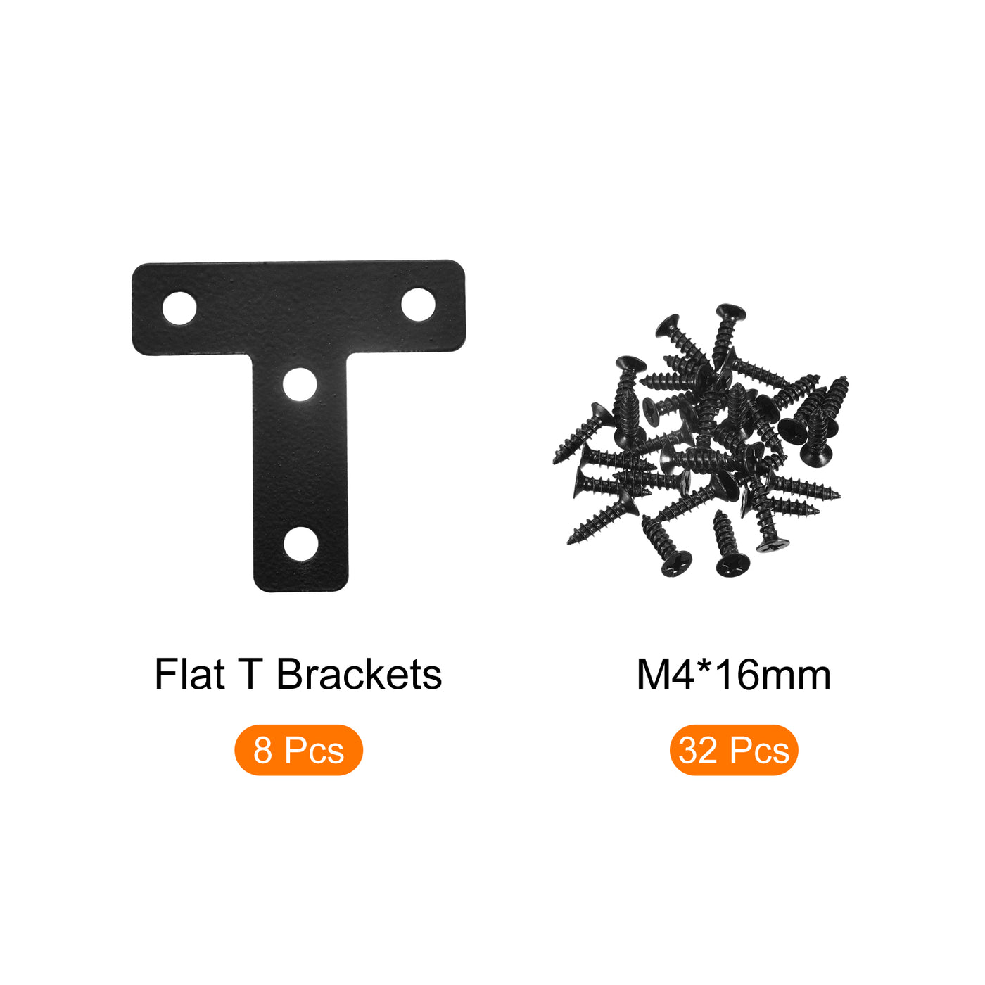 Harfington T Shape Bracket, 50x50x1mm Carbon Steel Mending Plates for Joint Fastener with Mounting Screws Black 8Pcs