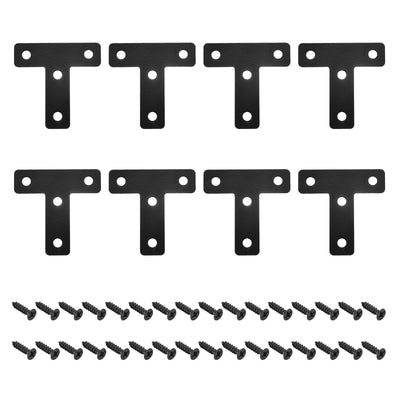 Harfington T Shape Bracket, 50x50x1mm Carbon Steel Mending Plates for Joint Fastener with Mounting Screws Black 8Pcs