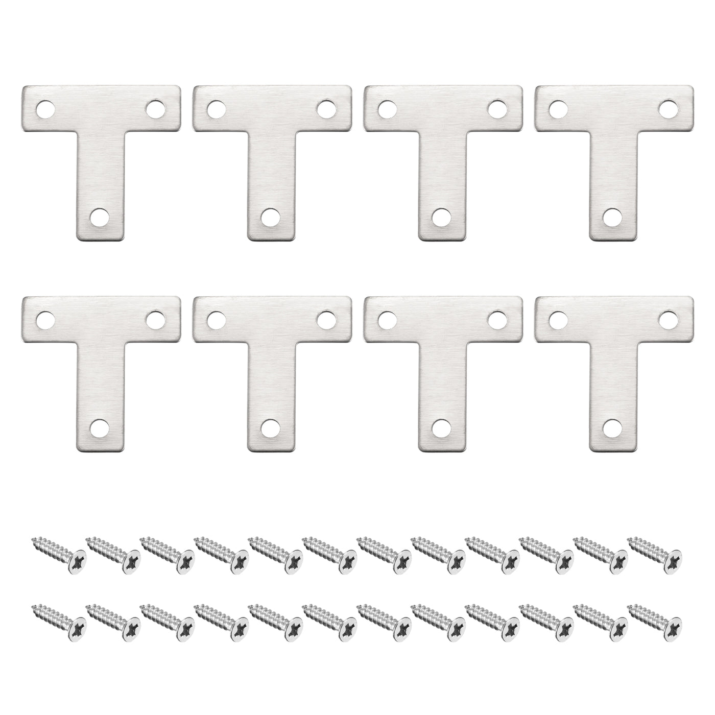 Harfington T Shape Bracket, 40x40x1mm Stainless Steel Mending Plates for Joint Fastener with Mounting Screws Silver Tone 8Pcs