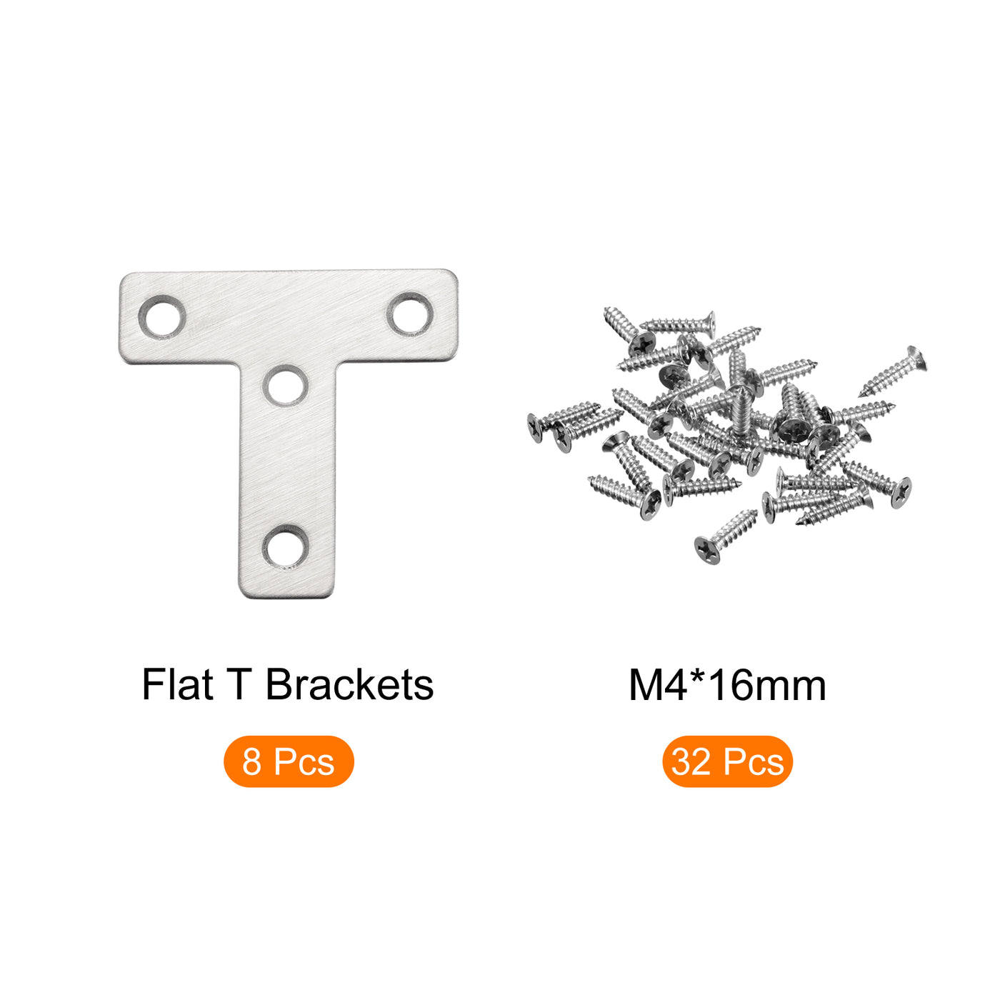 Harfington T Shape Bracket, 50x50x1mm Stainless Steel Mending Plates for Joint Fastener with Mounting Screws Silver Tone 8Pcs
